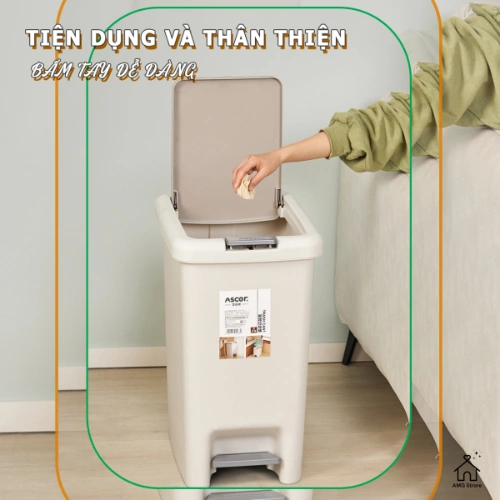 Thùng Rác Chữ Nhật AS 8-10-15 Lít - 2 Nắp Với Nắp Bật Chân Và Nắp Nhấn Tay - Dung Tích Lớn - TR2