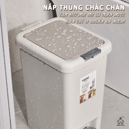 Thùng Rác Chữ Nhật AS 8-10-15 Lít - 2 Nắp Với Nắp Bật Chân Và Nắp Nhấn Tay - Dung Tích Lớn - TR2