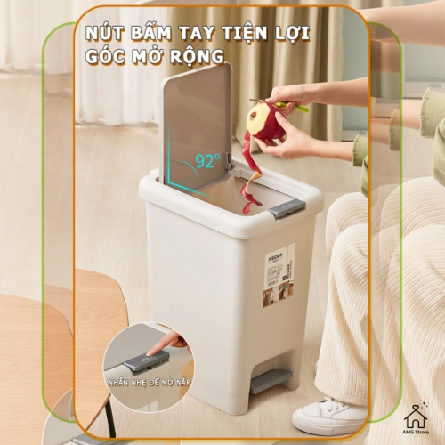 Thùng Rác Chữ Nhật AS 8-10-15 Lít - 2 Nắp Với Nắp Bật Chân Và Nắp Nhấn Tay - Dung Tích Lớn - TR2