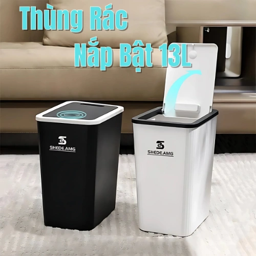 Thùng Rác Nắp Bật 13 Lít, Nắp Có Nhấn Nút Thiết Kế Đẹp Và Thể Tích Lớn Cho Nhiều Phòng TR3