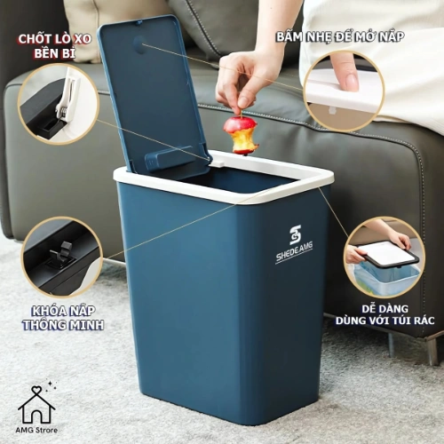 Thùng Rác Nắp Bật 13 Lít, Nắp Có Nhấn Nút Thiết Kế Đẹp Và Thể Tích Lớn Cho Nhiều Phòng TR3
