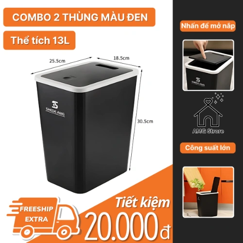 Thùng Rác Nắp Bật 13 Lít, Nắp Có Nhấn Nút Thiết Kế Đẹp Và Thể Tích Lớn Cho Nhiều Phòng TR3