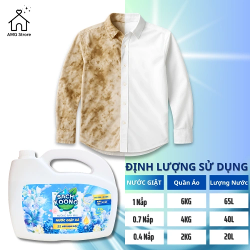 Nước Giặt Xả SẠCH KOONG Hương Ban Mai Tươi Mát Thanh Lịch, Lưu Hương Dài Lâu, Đánh Bay Vết Bẩn Cứng Đầu, 4.8KG-4.5L SẠCH KOONG