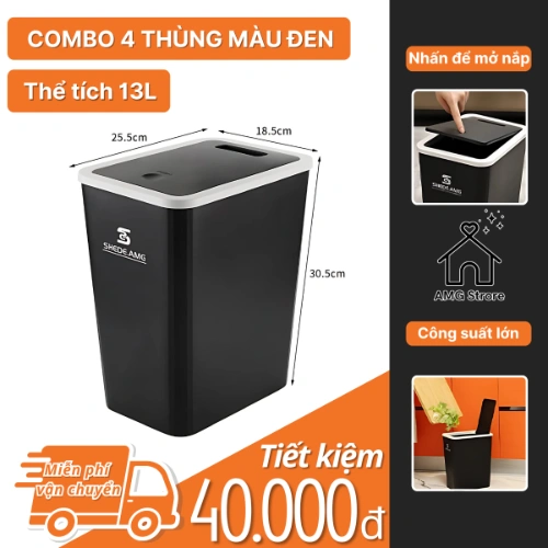 Thùng Rác Nắp Bật 13 Lít, Nắp Có Nhấn Nút Thiết Kế Đẹp Và Thể Tích Lớn Cho Nhiều Phòng TR3