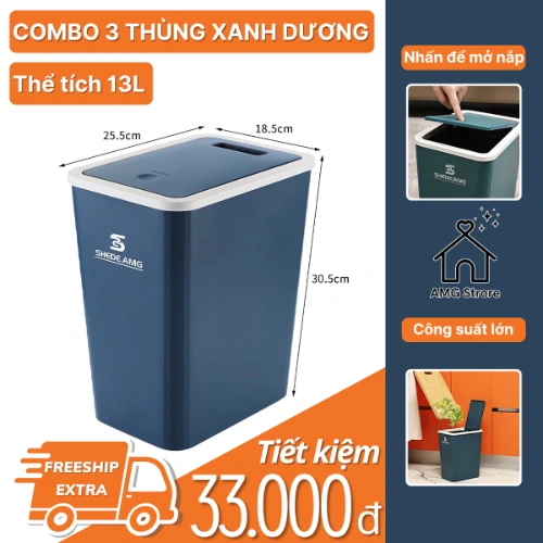 Thùng Rác Nắp Bật 13 Lít, Nắp Có Nhấn Nút Thiết Kế Đẹp Và Thể Tích Lớn Cho Nhiều Phòng TR3