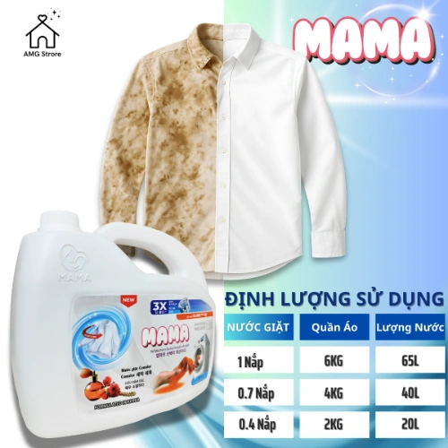 Nước Giặt Xả MAMA Hương Thơm Comfort Tươi Mát Thanh Lịch, Lưu Hương Lâu, Đánh Bay Vết Bẩn Cứng Đầu, 4.8L