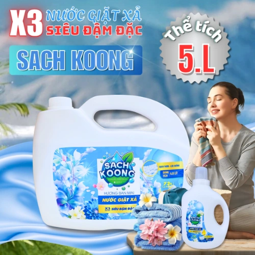 Nước Giặt Xả SẠCH KOONG Hương Ban Mai Tươi Mát Thanh Lịch, Lưu Hương Dài Lâu, Đánh Bay Vết Bẩn Cứng Đầu, 4.8KG-4.5L SẠCH KOONG