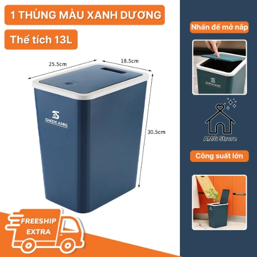 Thùng Rác Nắp Bật 13 Lít, Nắp Có Nhấn Nút Thiết Kế Đẹp Và Thể Tích Lớn Cho Nhiều Phòng TR3
