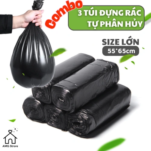 [COMBO] 3 Cuộn Túi Rác Tự Phân Hủy - Size Lớn 55*65 cm - Thân Thiện Với Môi Trường - TB3