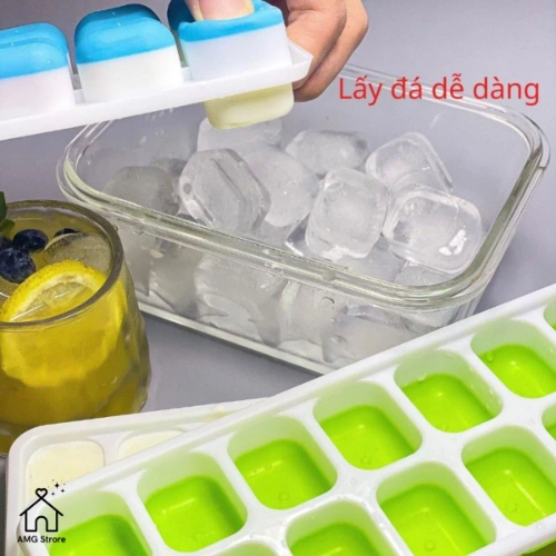 Khay Làm Đá Silicon 14 Ô Có Nắp Đậy - Khay Đựng Đá Tủ Lạnh, Làm Đá Thạch Kem Bảo Quản Chống Mùi, Vách Chống Tràn-FL02