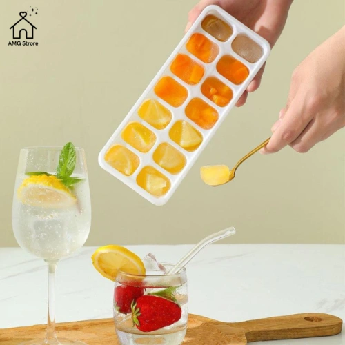 Khay Làm Đá Silicon 14 Ô Có Nắp Đậy - Khay Đựng Đá Tủ Lạnh, Làm Đá Thạch Kem Bảo Quản Chống Mùi, Vách Chống Tràn-FL02