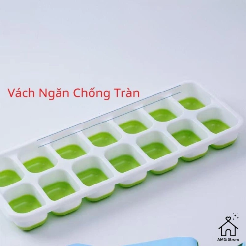 Khay Làm Đá Silicon 14 Ô Có Nắp Đậy - Khay Đựng Đá Tủ Lạnh, Làm Đá Thạch Kem Bảo Quản Chống Mùi, Vách Chống Tràn-FL02