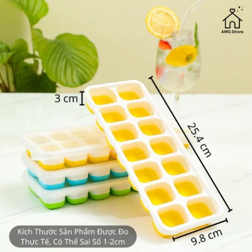 Khay Làm Đá Silicon 14 Ô Có Nắp Đậy - Khay Đựng Đá Tủ Lạnh, Làm Đá Thạch Kem Bảo Quản Chống Mùi, Vách Chống Tràn-FL02