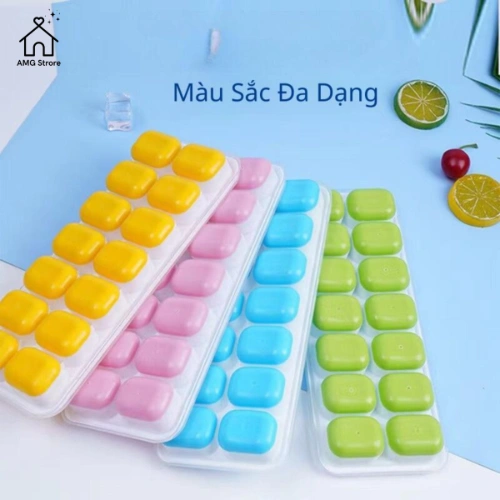 Khay Làm Đá Silicon 14 Ô Có Nắp Đậy - Khay Đựng Đá Tủ Lạnh, Làm Đá Thạch Kem Bảo Quản Chống Mùi, Vách Chống Tràn-FL02